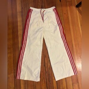 White Track Pants with Red Stripes